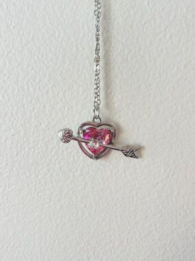 Pink Heart Arrow Pendant Necklace - Women Jewelry